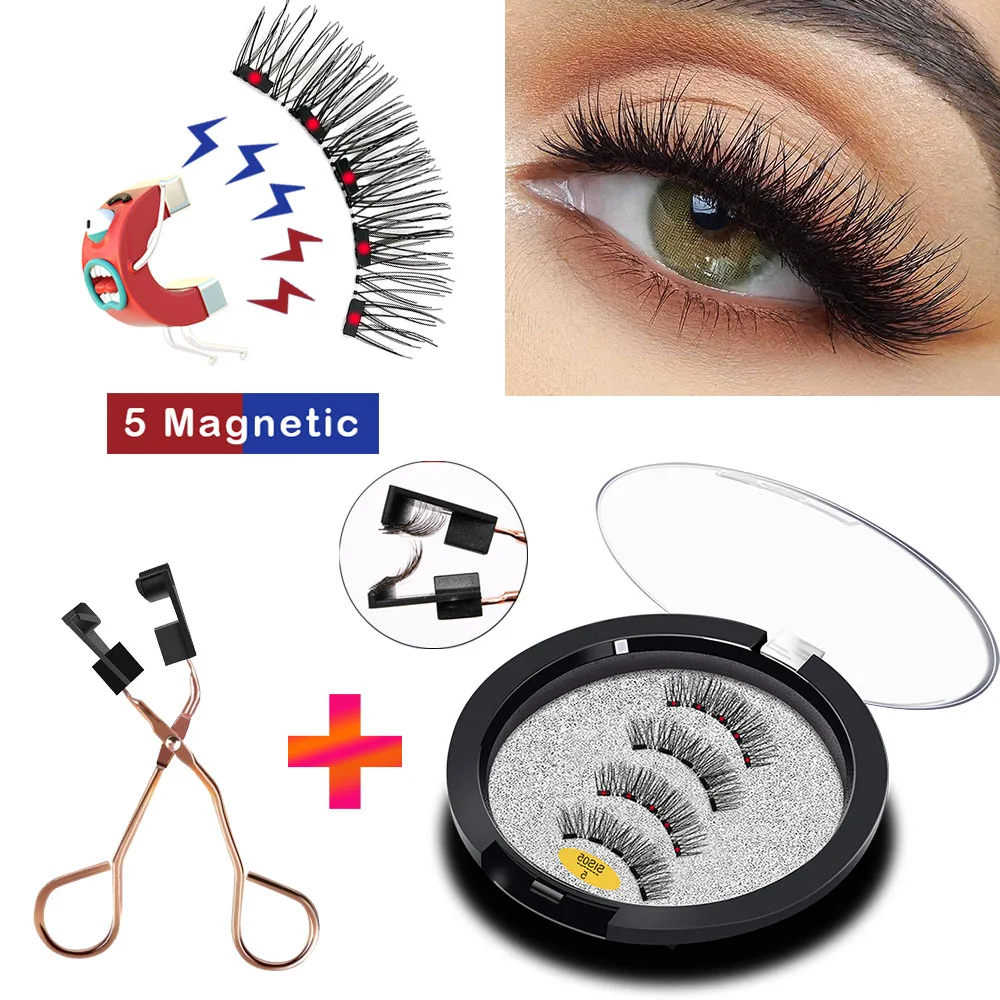Видимые 3D 4 шт. магнитные ресницы с 5 магнитами ручной работы многоразовые