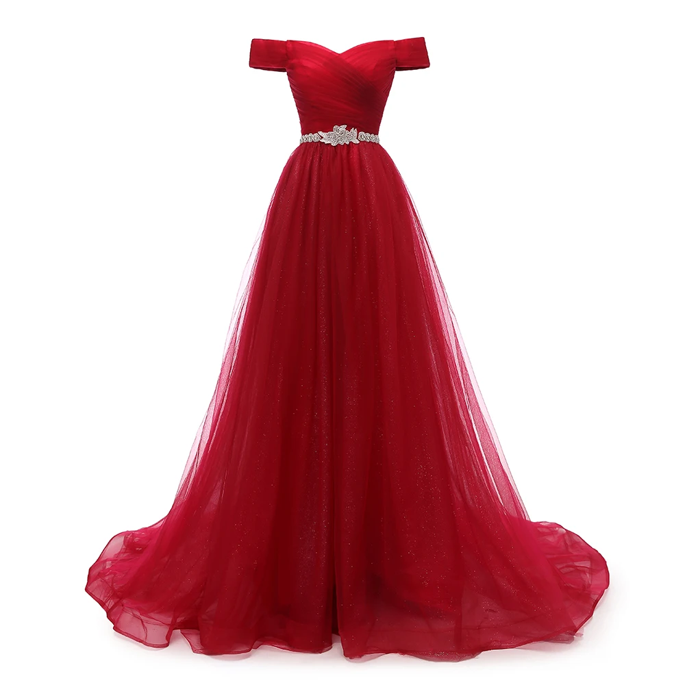 Женское винтажное вечернее платье VKBRIDAL Красное длинное с открытыми плечами