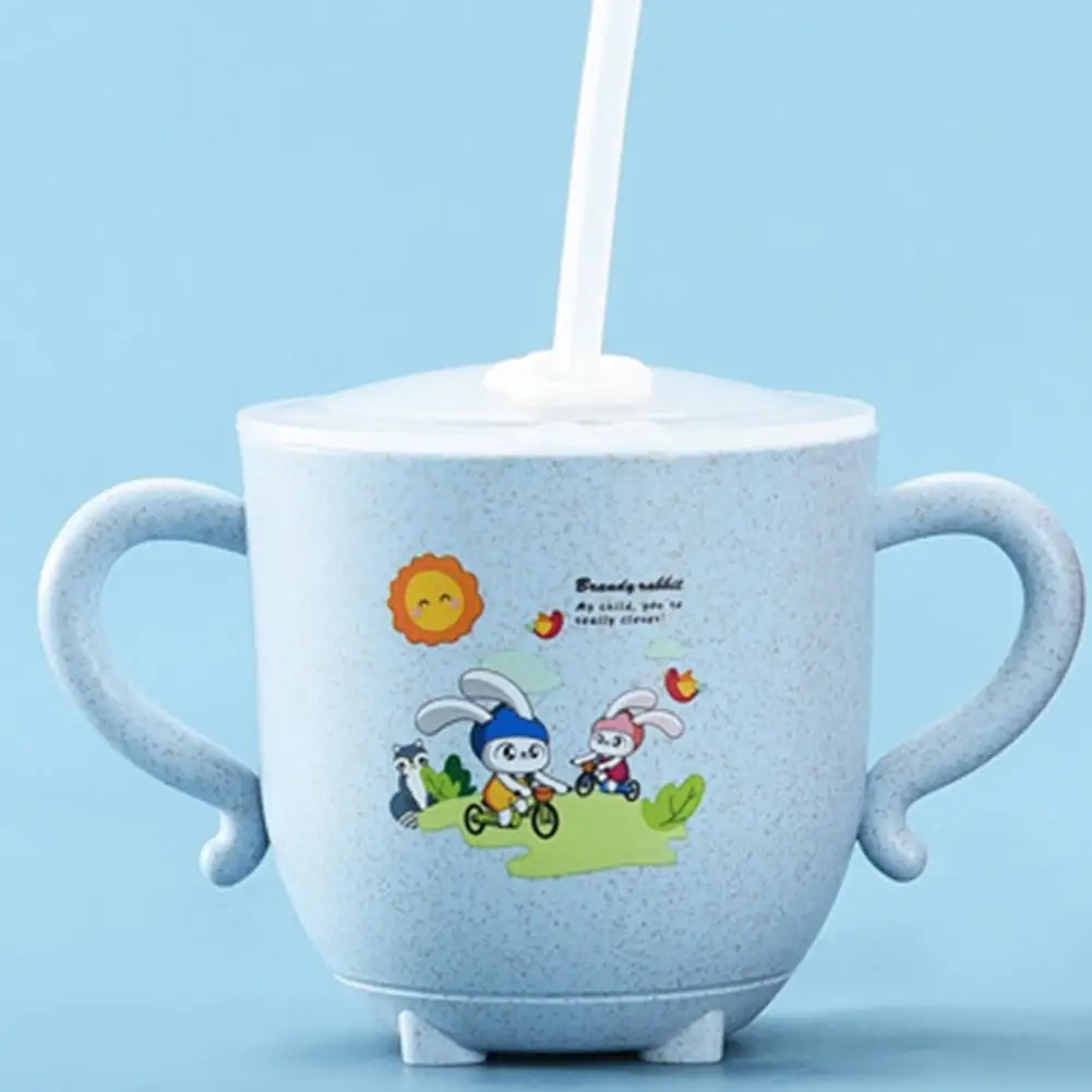 

60%HOT270ml Child Feeding Mug Cartoon Pattern Dual Use Wheat Straw Cute Baby Drinking Cup with Straw for Home