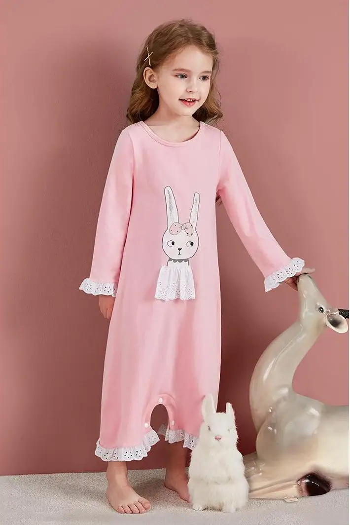 Детские розовые хлопковые комбинезоны с длинными рукавами для девочек пижамы