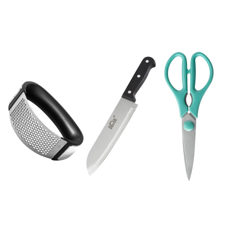 

Stainless steel Kitchen Knives Garlic Press Cutter Chef Knife Squeeze Crusher Knife Kitchen Scissors Food Scissor Set