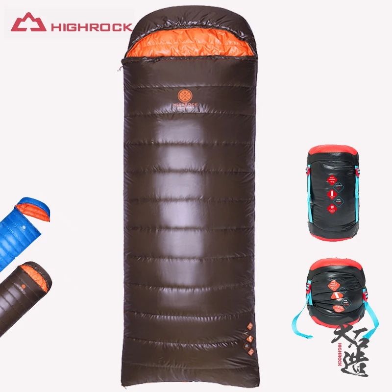 Пуховой спальный мешок для взрослых Highrock, 10 ℃, для активного отдыха, кемпинга, походов, 220x80 см, с компрессионным мешком