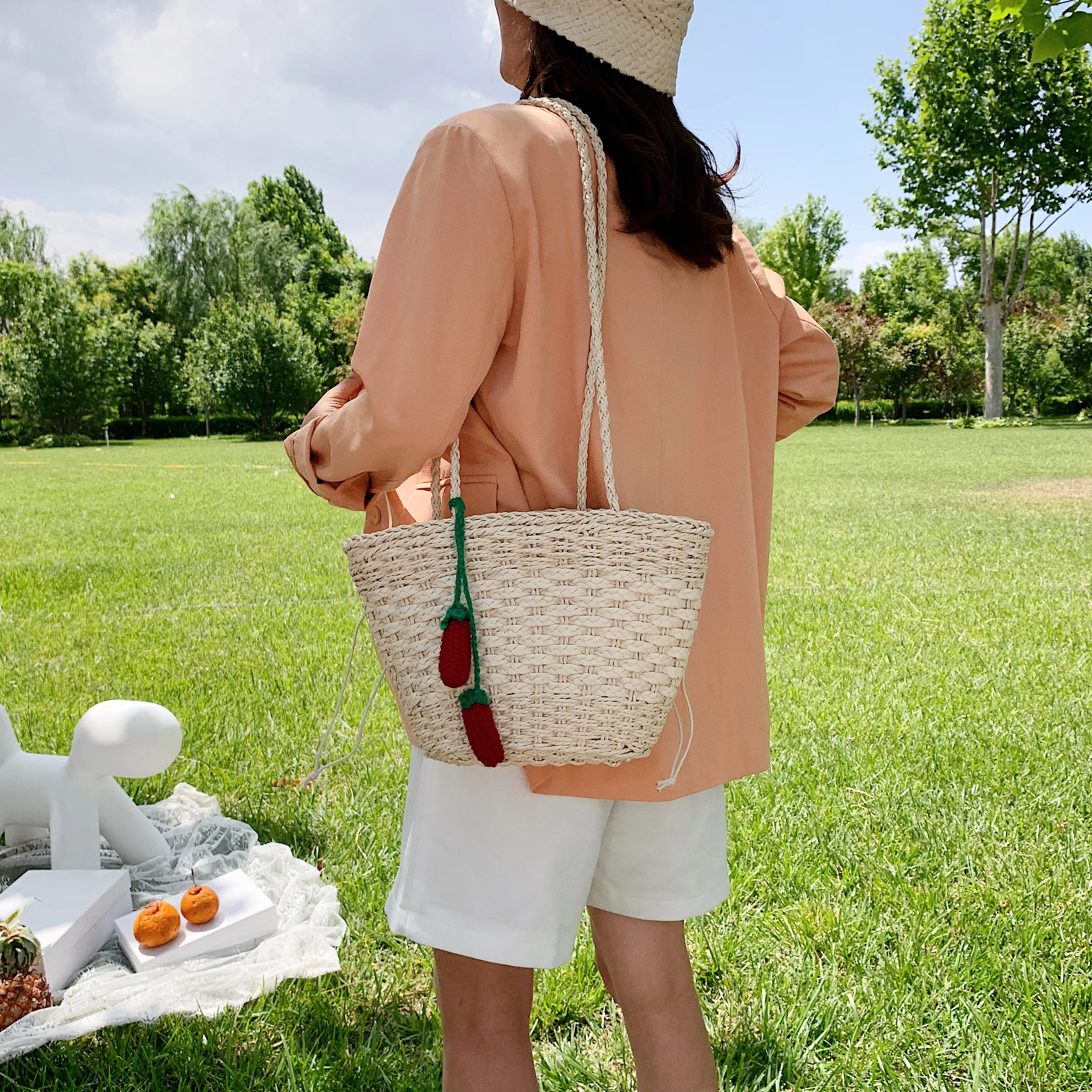 Соломенная Сумка на плечо для женщин плетеная пляжная сумочка ручной работы в