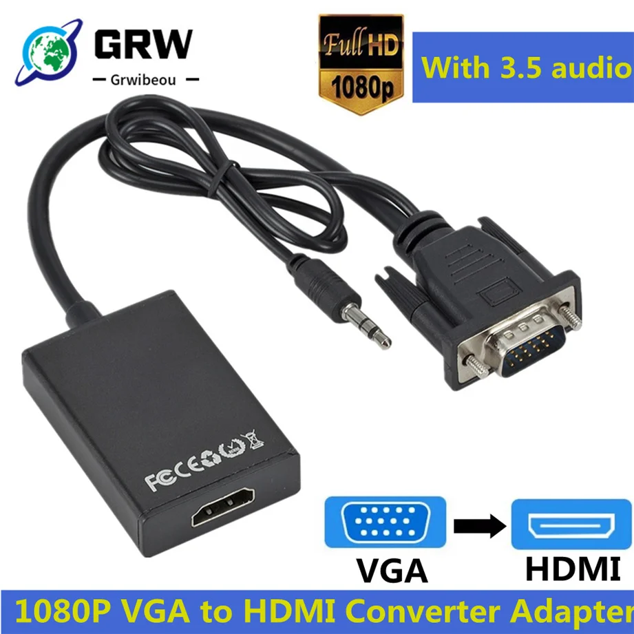 

Full HD 1080P VGA к HDMI-совместимый преобразователь адаптер с аудиовыходом VGA HD адаптер для ПК ноутбука к проектору HDTV