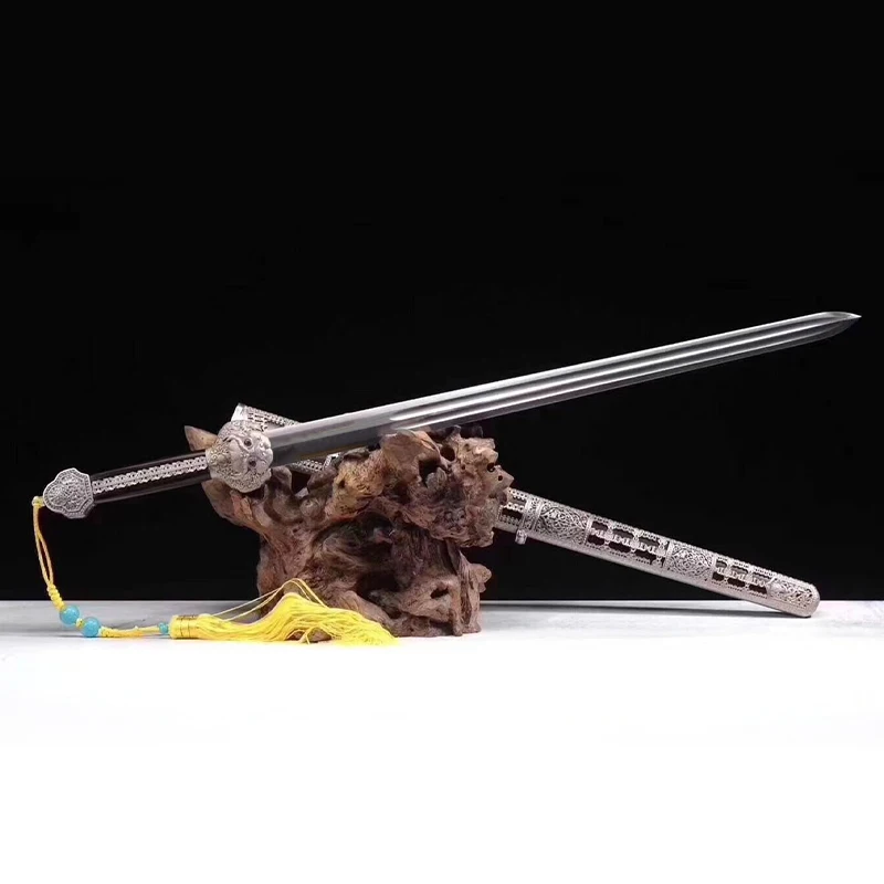 Handmade Folded Steel Chinese QingMing Dynasty Sword white copper fittings Long straight Wide blade sword sharp Daming yongle
