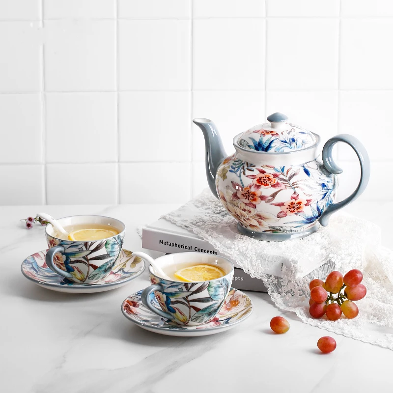 

Наборы фарфоровых кофейников с китайской росписью, керамический кофейник с чашками для молока, креативный Набор из 7 предметов, практичный элегантный чайник для кофе и чая