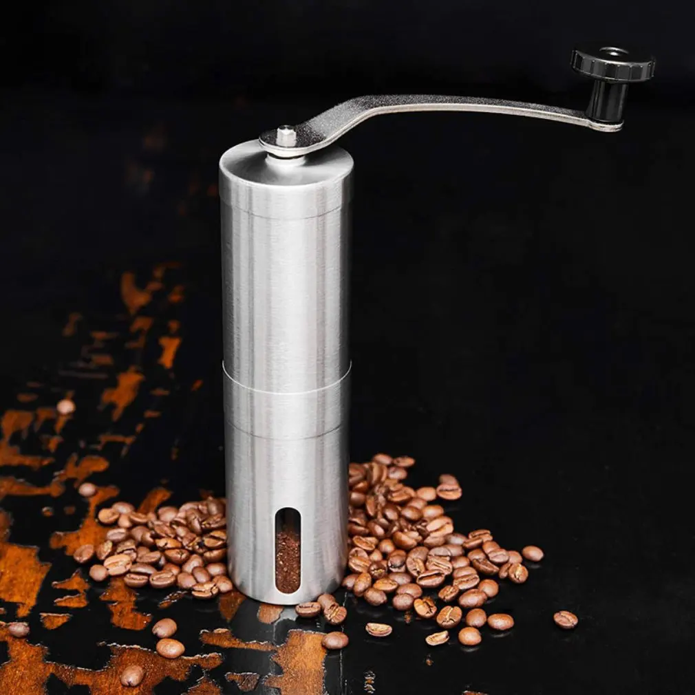 

Portable Silver Coffee Grinder Mini Stainless Steel Hand Manual Handmade Coffee Bean Grinders Mill Kitchen Tool Grinders