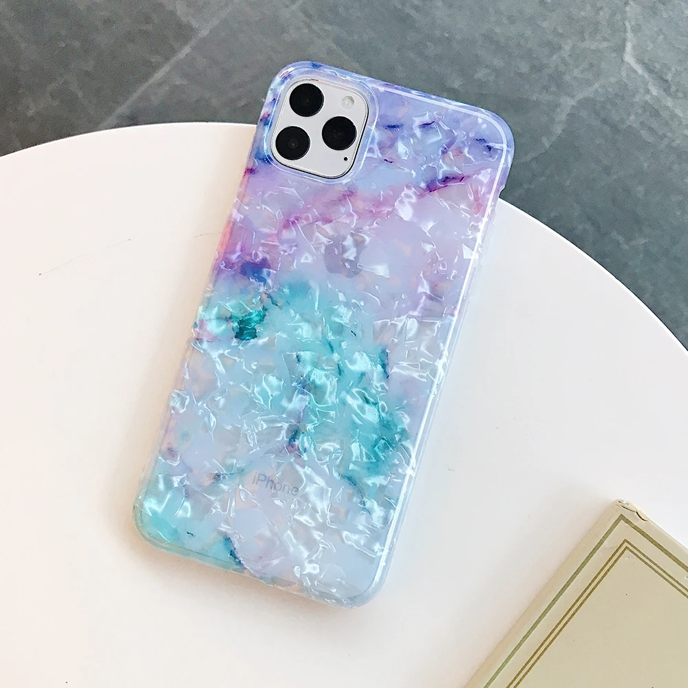 b Чехол для телефона LOVECOM для iPhone 11 Pro Max XR XS Max 6 6S 7 8 Plus X Dream Conch Глянцевая мраморная мягкая IMD задняя крышка на весь корпус подарки - Цвет: b