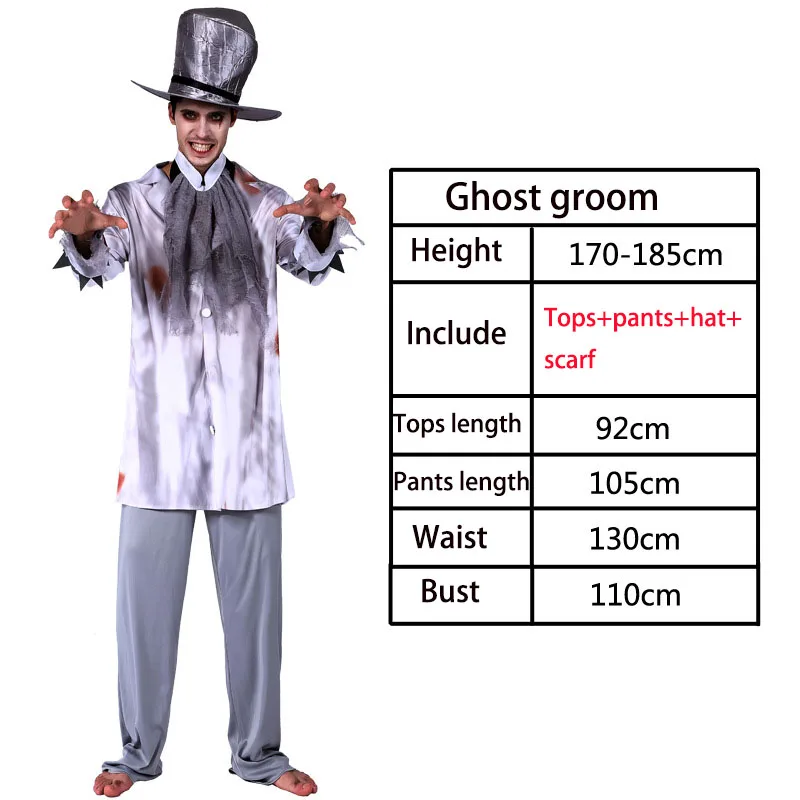 Ghost groom ВЗРОСЛЫЙ ТЕРРОР Voodoo Вампир Костюмы на Хэллоуин для женщин и мужчин карнавальные вечерние костюмы призрак невесты скелет костюм аниме для косплея платье - Цвет: Ghost groom