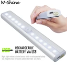 USB Перезаряжаемый 10 светодиодный Ночной светильник с датчиком движения, светильник для шкафа, ночника с магнитной лампой