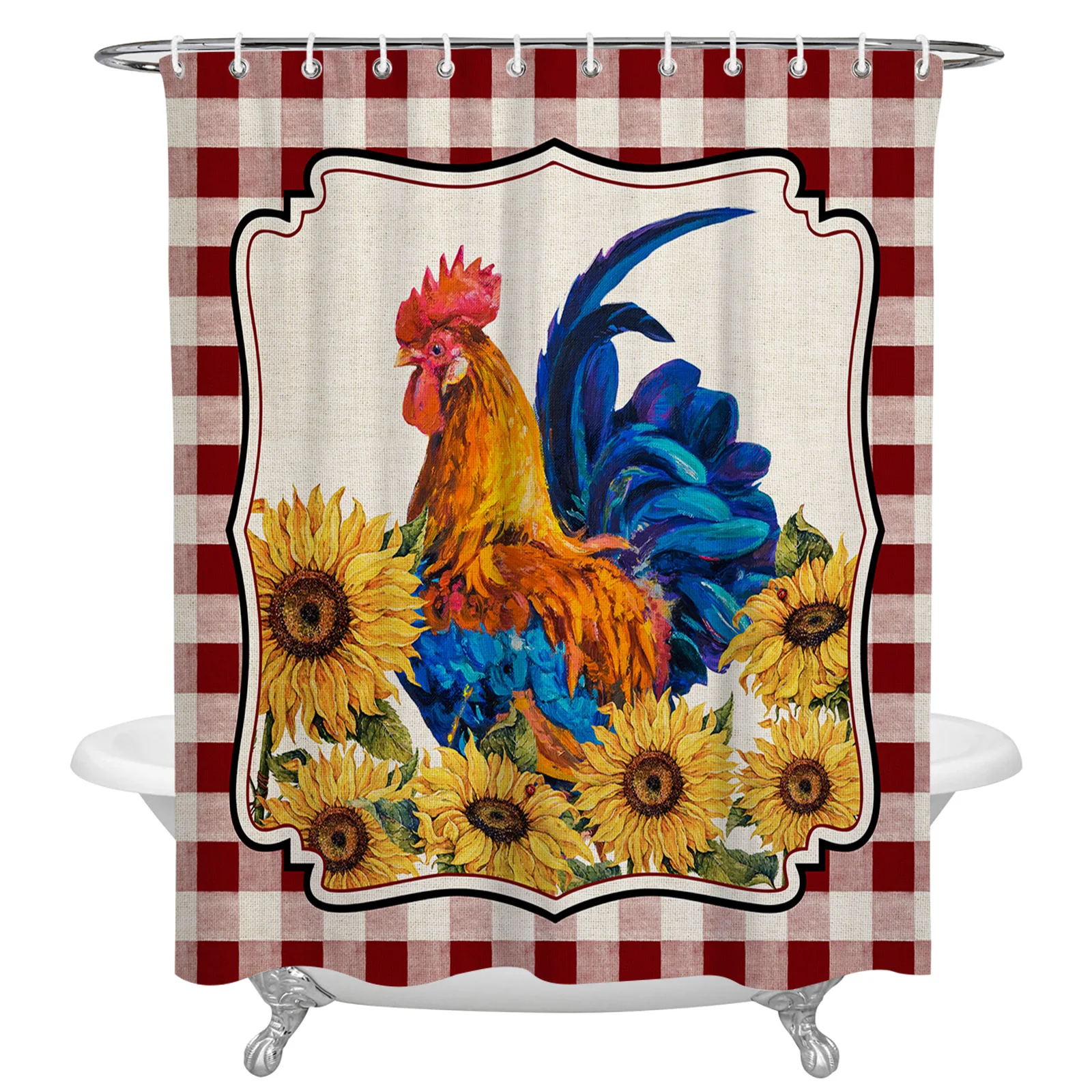 

Занавеска для душа в стиле кантри, декоративная Водонепроницаемая шторка для ванной комнаты в стиле ретро, с курицей, подсолнухом, в красную...