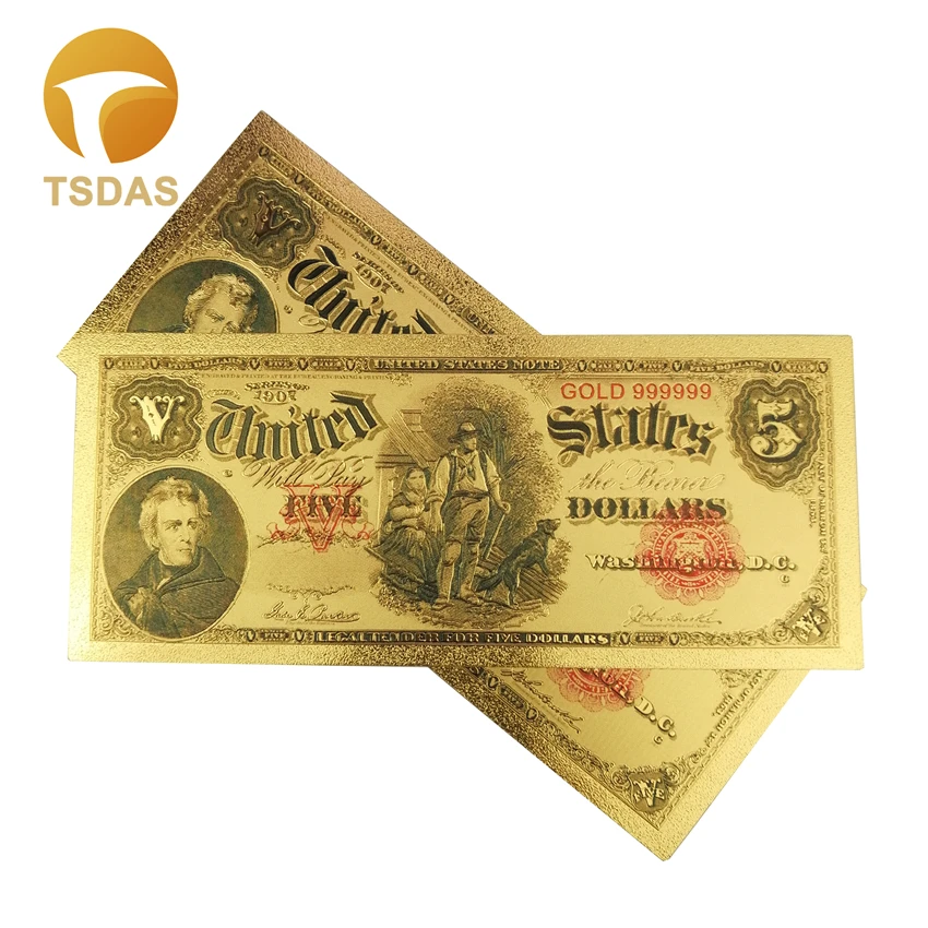 Золотые банкноты 1907 года 5 долларов США золотой фольгированный банкнот