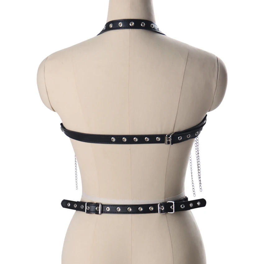Женский комплект из бюстгальтера и ремня искусственной кожи с металлической