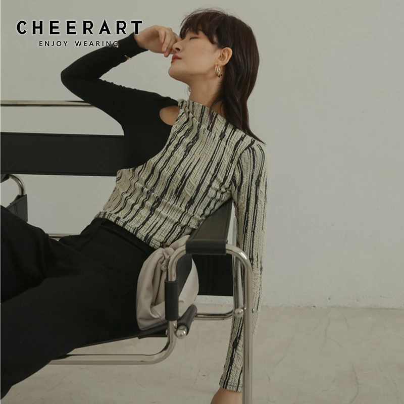 Женская футболка с длинным рукавом CHEERART дизайнерская пикантная ажурная в стиле