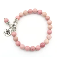 silver plated 3d symbol connect rhodonite stone round beads elastic bracelet fluorite metaphysical jewelry