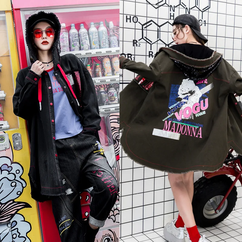 Женский Осенний пуловер QING MO однобортный свободный тренчкот с блестками женское