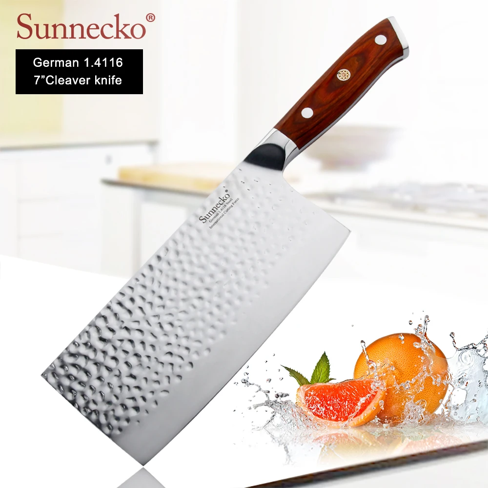 

Sunnecko 7" Cleaver knife German 1.4116 Steel Hammer Blade Kitchen Knives Rosewood Handle Razor Sharp Meat Vegetable Cutter Tool
