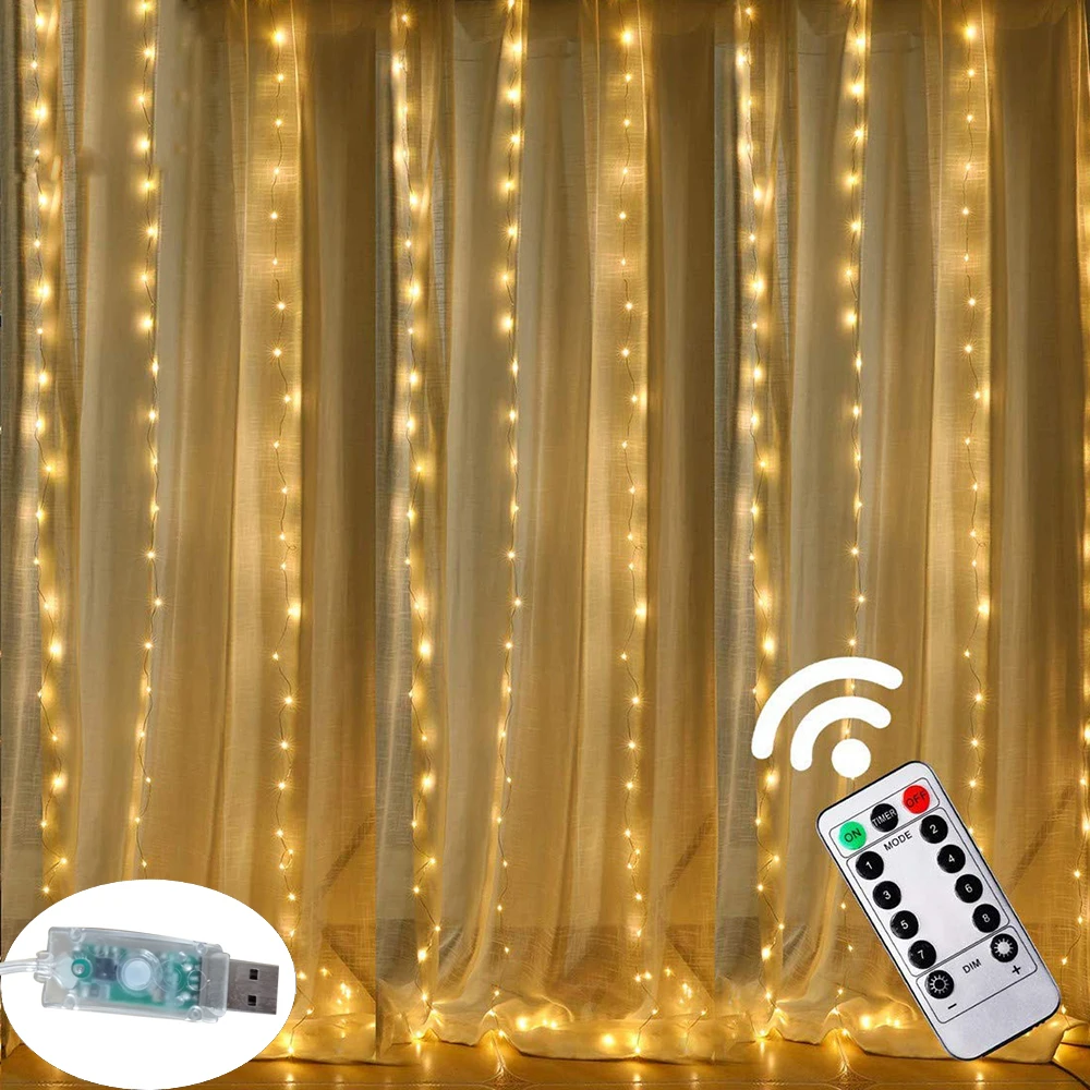 

3M LED USB Power Supply/Battery Remote Control Fairy Light Curtain Christmas Wreath Home Garden Wedding Decoration