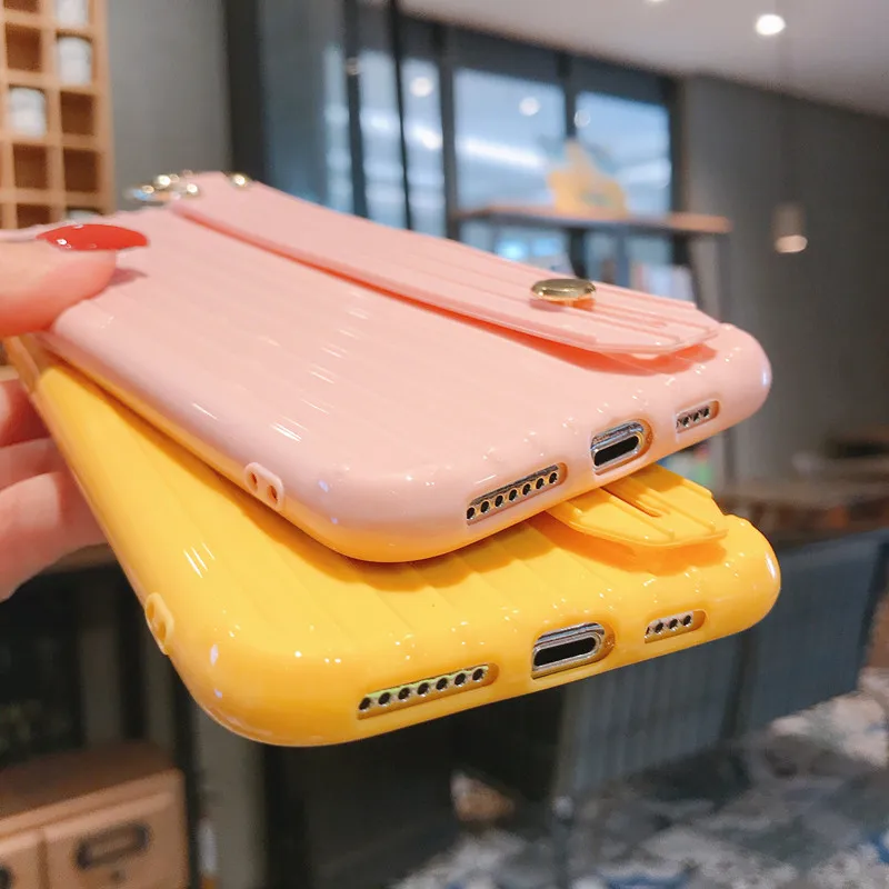 XR X Suitcase Style Case for iPhone 11 Pro Max XS 6 7 8 Plus Soft TPU Phone Capa with Wrist Strap Kickstand Function Back Cover |