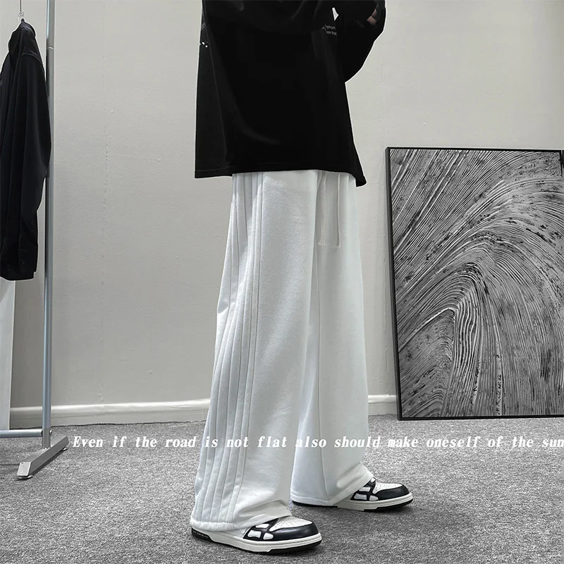 Брюки мужские с широкими штанинами модные повседневные свободные прямые штаны в