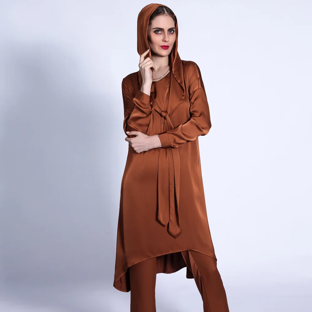 

Donsignet Muslim Dress Middle East Ramadan Muslim Fashion Robe Dubai Abaya Turkey 2021 Hoodie Two-piece Tops+trousers Muslim Set