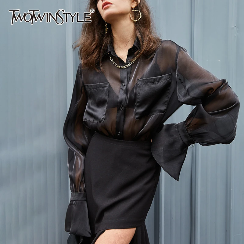 Женская винтажная блузка TWOTWINSTYLE свободная из органзы с отложным воротником