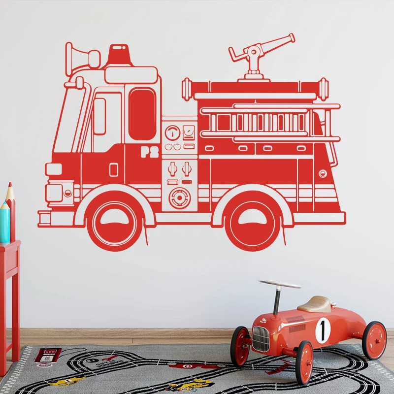 Виниловая наклейка на стену «пожарная машина», Настенная Наклейка для мальчика комнат