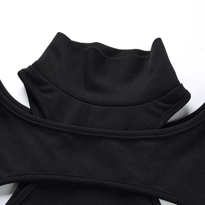 Female T-Shirt Knitting For Women Black Open Korean Style Modis Long Sleeve Gothic Basic Top Summer sexy street dance crop top |
