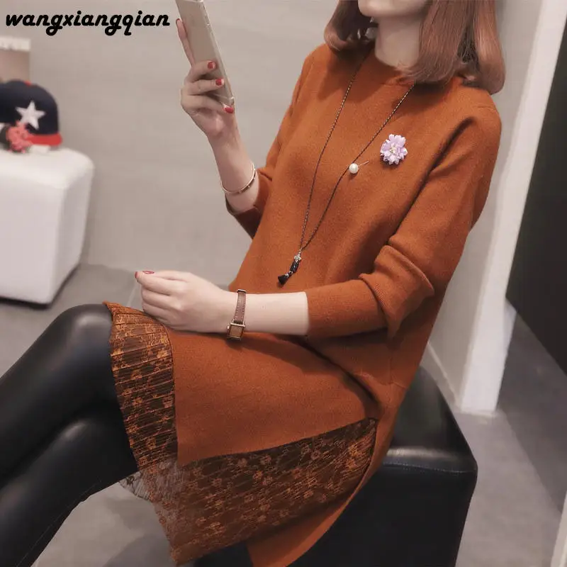 Женское трикотажное платье большого размера с кружевом размеры XXL 3XL|Женские