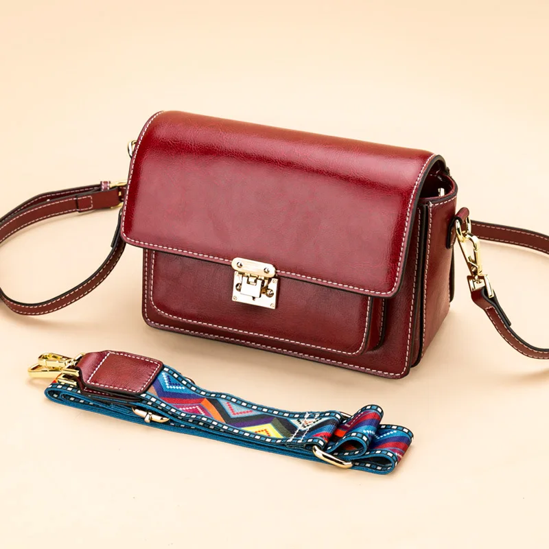 

Women Oil Wax Genuine Leather Handbags Women's Genuine Bag Female Shoulder Bags Solid Casual Women Bags Femininas