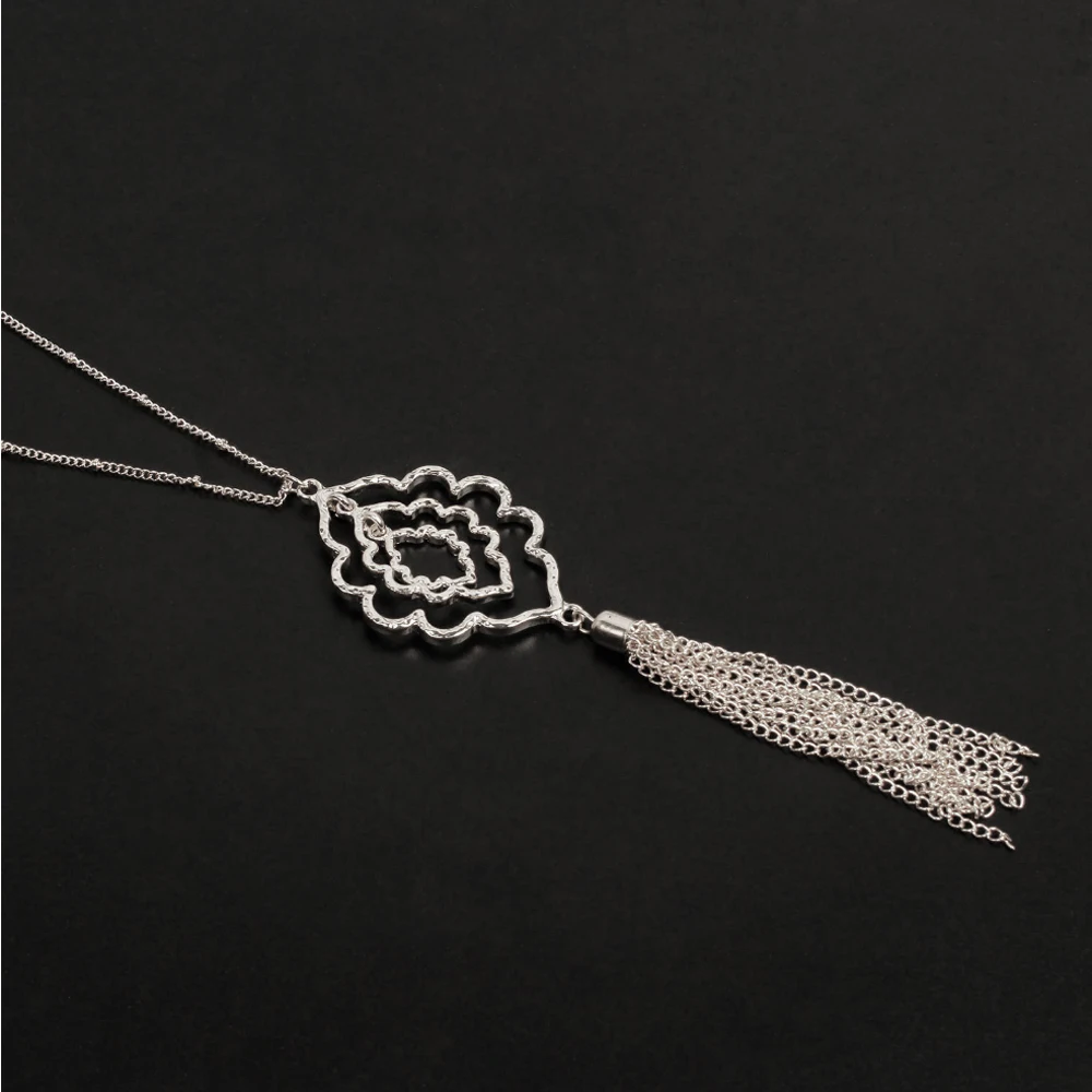 Длинное ожерелье с подвеской на свитер Ирландский Узел кисточкой серебряный