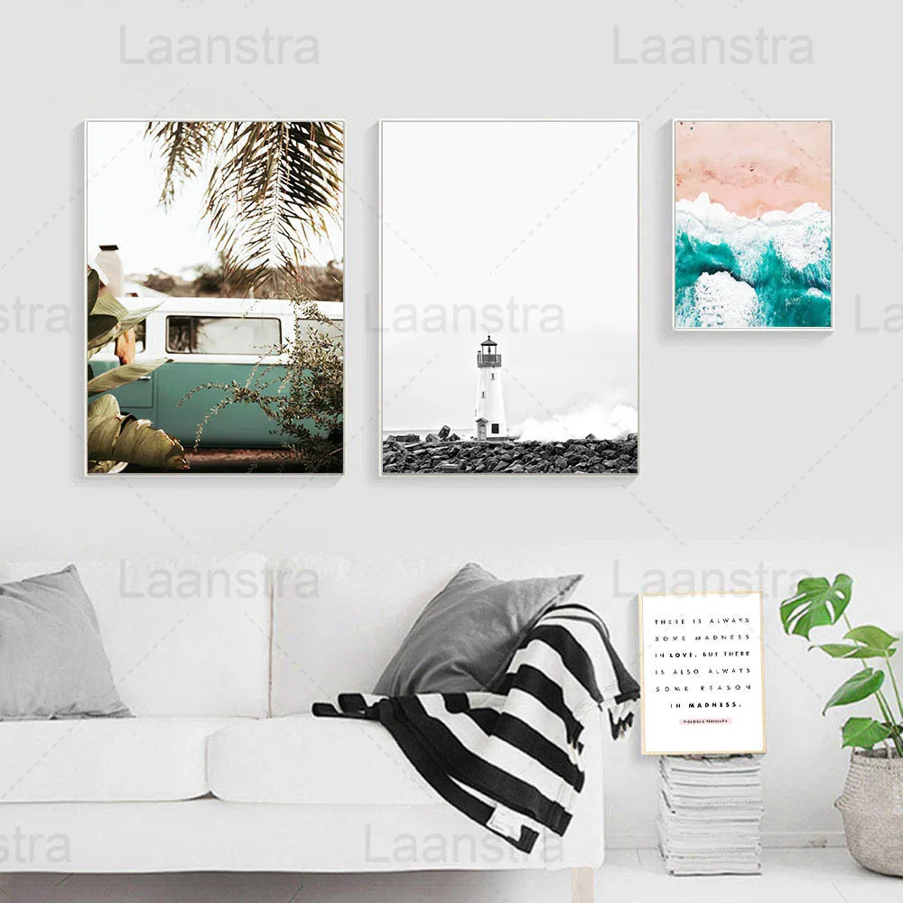 

Ocean Home Decoration Wharf Living Room Wall Art Canvas Poster Lighthouse Black and White Simple Text Bedroom Coffee Shop Print