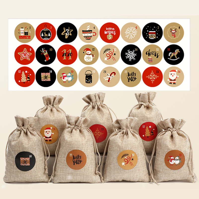 24 шт./компл. с рождеством календарь и цифры наклейки из бумаги для печенья конфет
