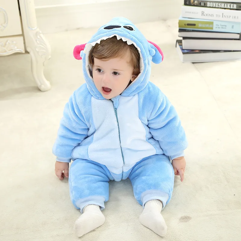 Pijama de punto azul para recién nacido, Pelele de invierno para niño y niña, traje de Anime, mono con capucha
