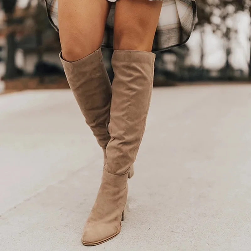 beige MoneRffi Bota Feminina; женские сапоги до бедра; модные замшевые сапоги на высоком каблуке; женские ботфорты на шнуровке; большие размеры - Цвет: beige