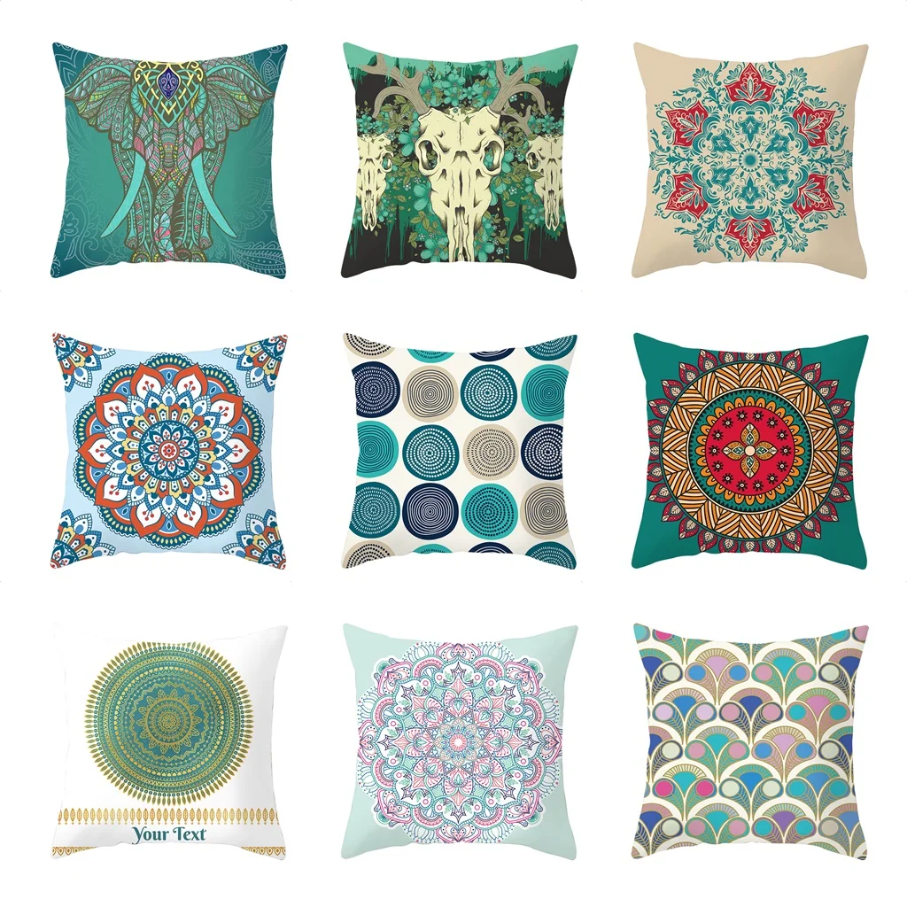 

New Style Mandala Geometry Elephant Pattern Pillowcase Polyester Peachskin Cushion Cover Throw Sofa Decoration Pillow Case