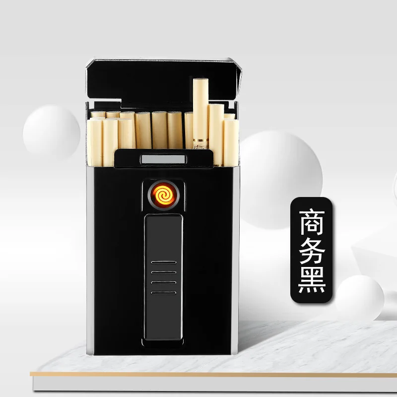 black Чехол для сигарет с USB зажигалкой, коробка для сигарет 6 мм, тонкие сигареты для женщин и мужчин, 14 шт., 6 мм, тонкие сигареты 85s DH9011 - Цвет: black