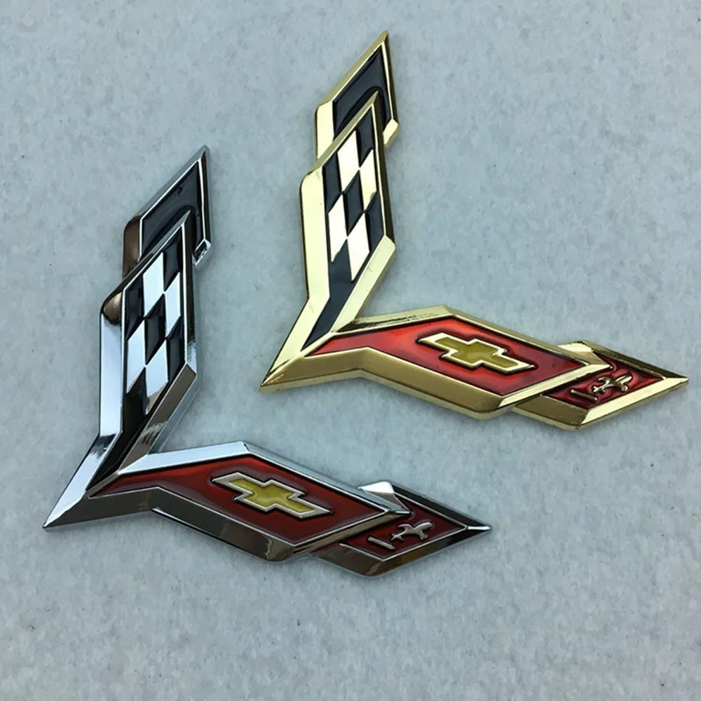 

3D Metal Crossed Flags Car Badge Sticker Side Trunk Body Emblem Decal For Corvette C7