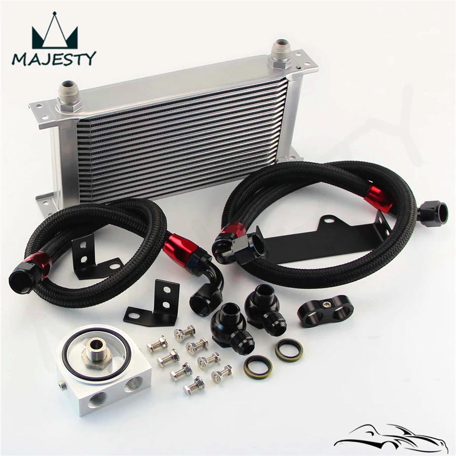 

19 Row Engine Oil Cooler Kit with Filter Adapter For WRX 06-07 EJ20 EJ25 Silver