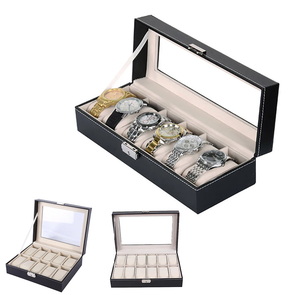 

6/10/12 Slots Travel Watch Box Superior PU Leather Storage Case Display Organize