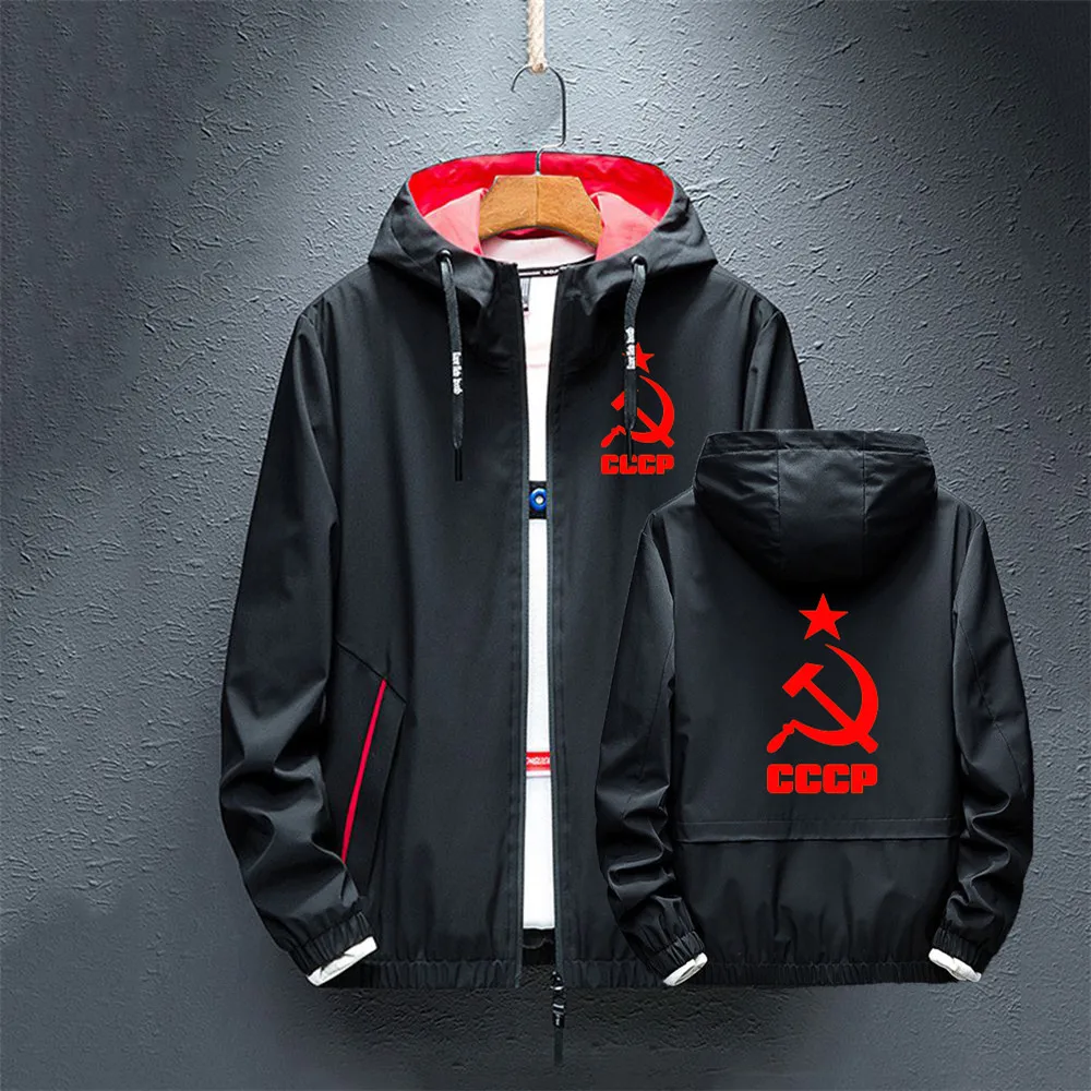 

Summer CCCP Classic Car Logo Hoodies Splice Male Windbreaker rainproof Fashion Jacket Zipper Man's Casual Coats Autumn Tops