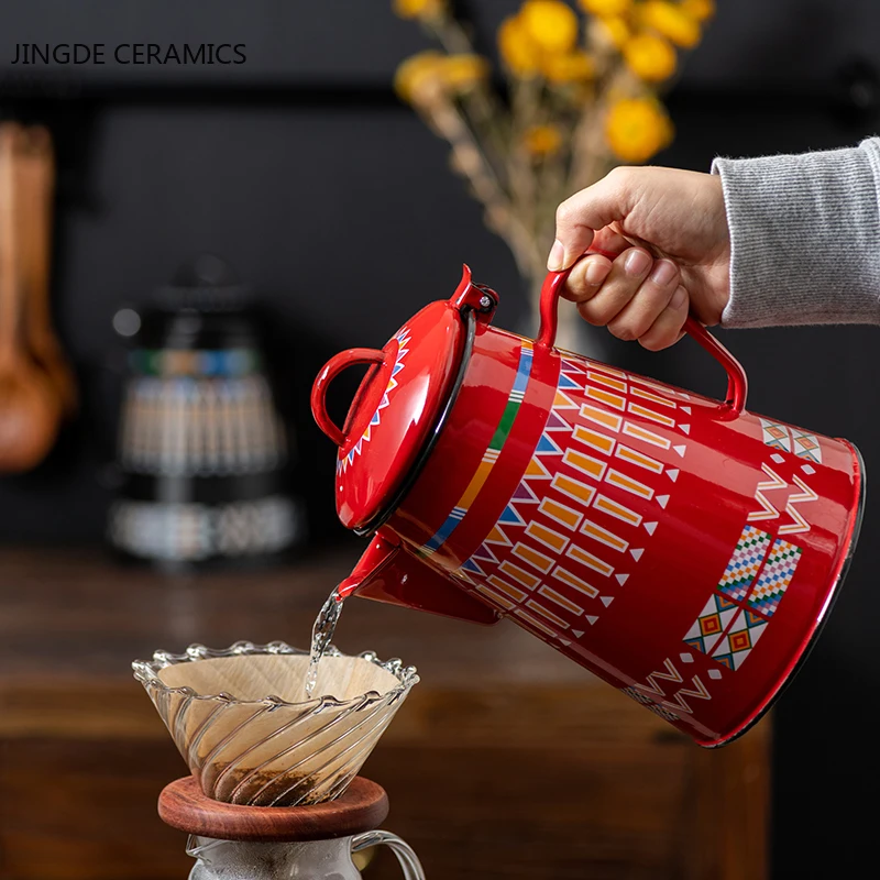 

Kettle 1.5L Coffee Teapot Enamel Fine-drip Drip Kettle Coffee Pot Induction Cooker Gas General Wedding Kitchen Supplies