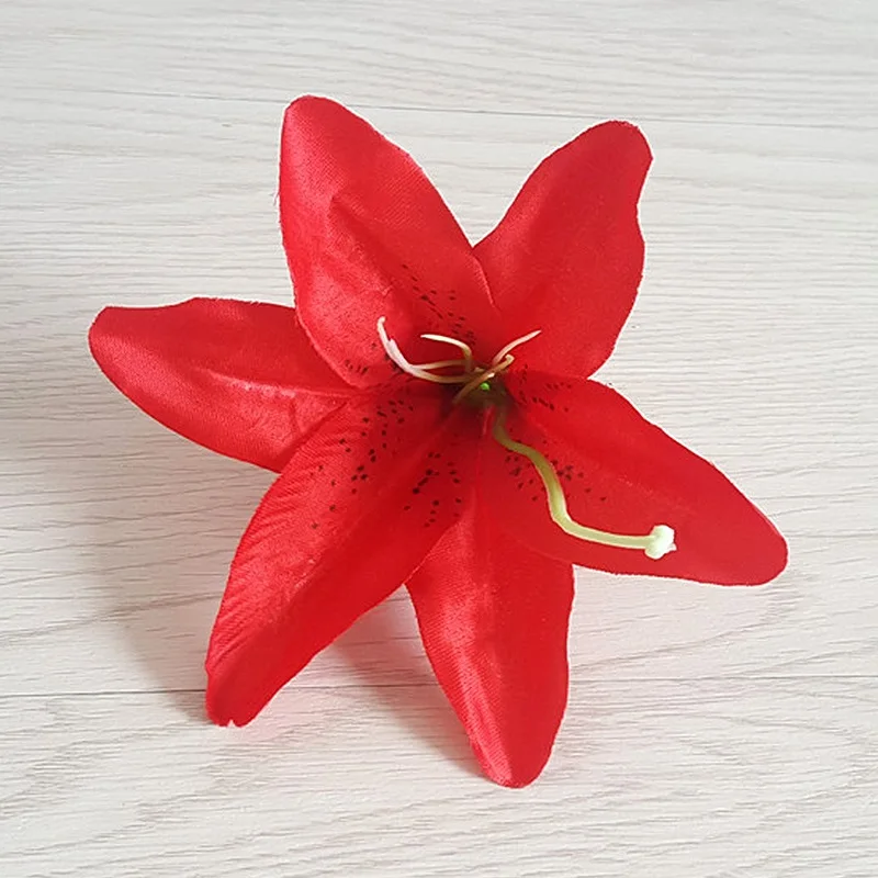 red 10 шт./лот, 13 см, искусственная лилия, бутон, свадебные украшения, искусственная лилия, цветок, голова, 8 цветов, для дома, сделай сам, украшения, вечерние принадлежности - Цвет: red