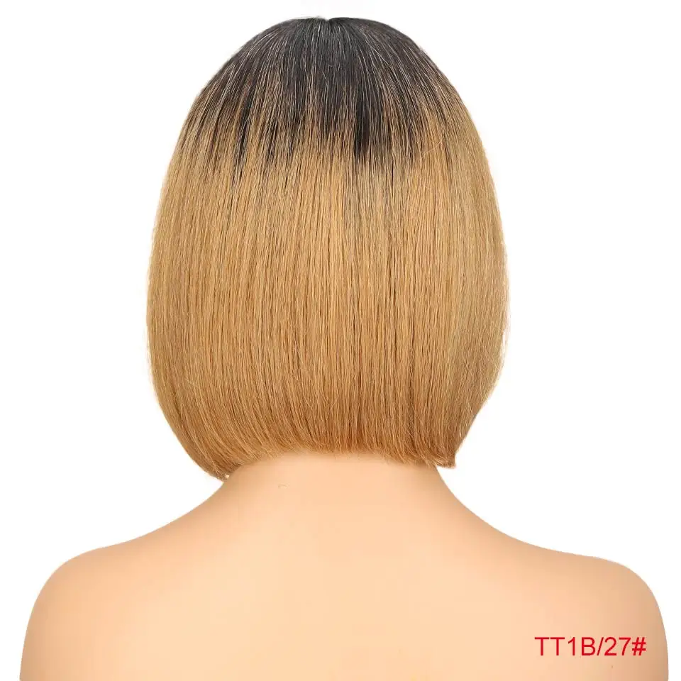 T1B 27 Rebecca bob парики на кружеве для черных женщин перуанские короткие парики из человеческих волос Омбре человеческие волосы парик Средняя часть 1" - Цвет волос: T1B 27