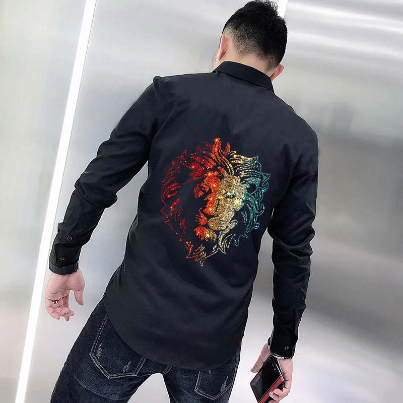 

Anti-Wrinkle High-Quality Men's Shirt With Luminous Hot Diamond Plus Size Casual Personality 2021 Hip-Hop Slim Long Sleeve