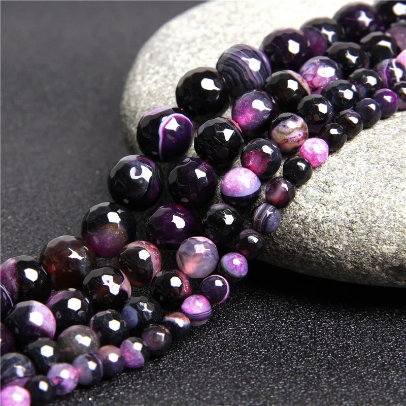 

Faceted Rose Crystal Agat Stone Beads Natural Loose Gem Bead for Jewelry Making DIY Bracelet Necklace Accessory 15'' 6/8/10/12mm