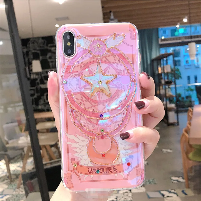 Чехол с блестками и лазерным излучением Сейлор Мун для iPhone 7plus силиконовый чехол 7