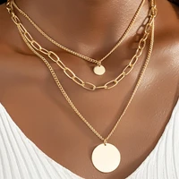 ingesight z vintage big round sequins pendant necklaces multi layered gold color link chain choker necklaces women neck jewelry