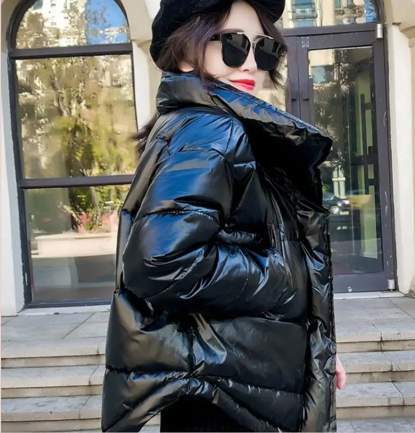 

New 2021 Pink Women Jacket Winter Silver Cotton Padded Coat Glossy Waterproof Puffer Jackets Manteau Femme Hiver Thick Parkas