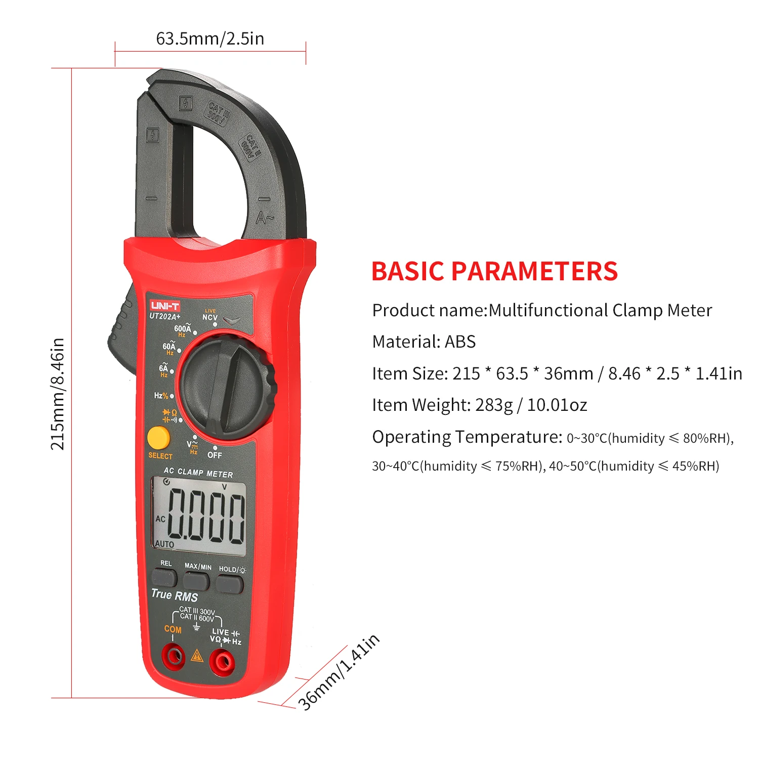 

UT202A+ 6000 Counts Digital Clamp Meter True RMS Multimeter Clamp Ammeter Voltage Meter NCV Test Universal Meter